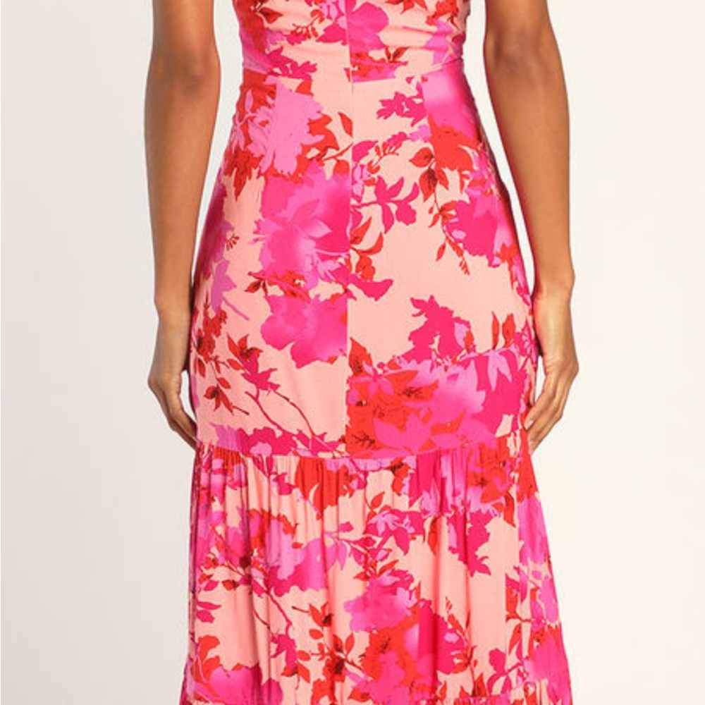 Lulu's Hot Pink and Red Floral Halter Midi Dress like new ..dry cleaned. - Picture 3 of 6
